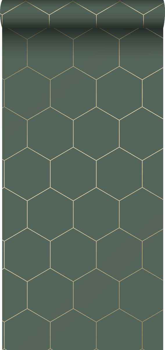 ESTAhome behang hexagon donkergroen en goud - 139228 - 0,53 x 10,05 m - ESTAHome