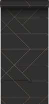 ESTAhome behangpapier grafische lijnen zwart en goud - 139144 - 0,53 x 10,05 m