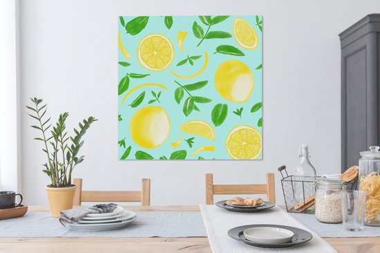 Illustration aquarelle d'un motif aux citrons toile 2cm 90x90 cm - Tirage photo sur toile (Décoration murale salon / chambre)