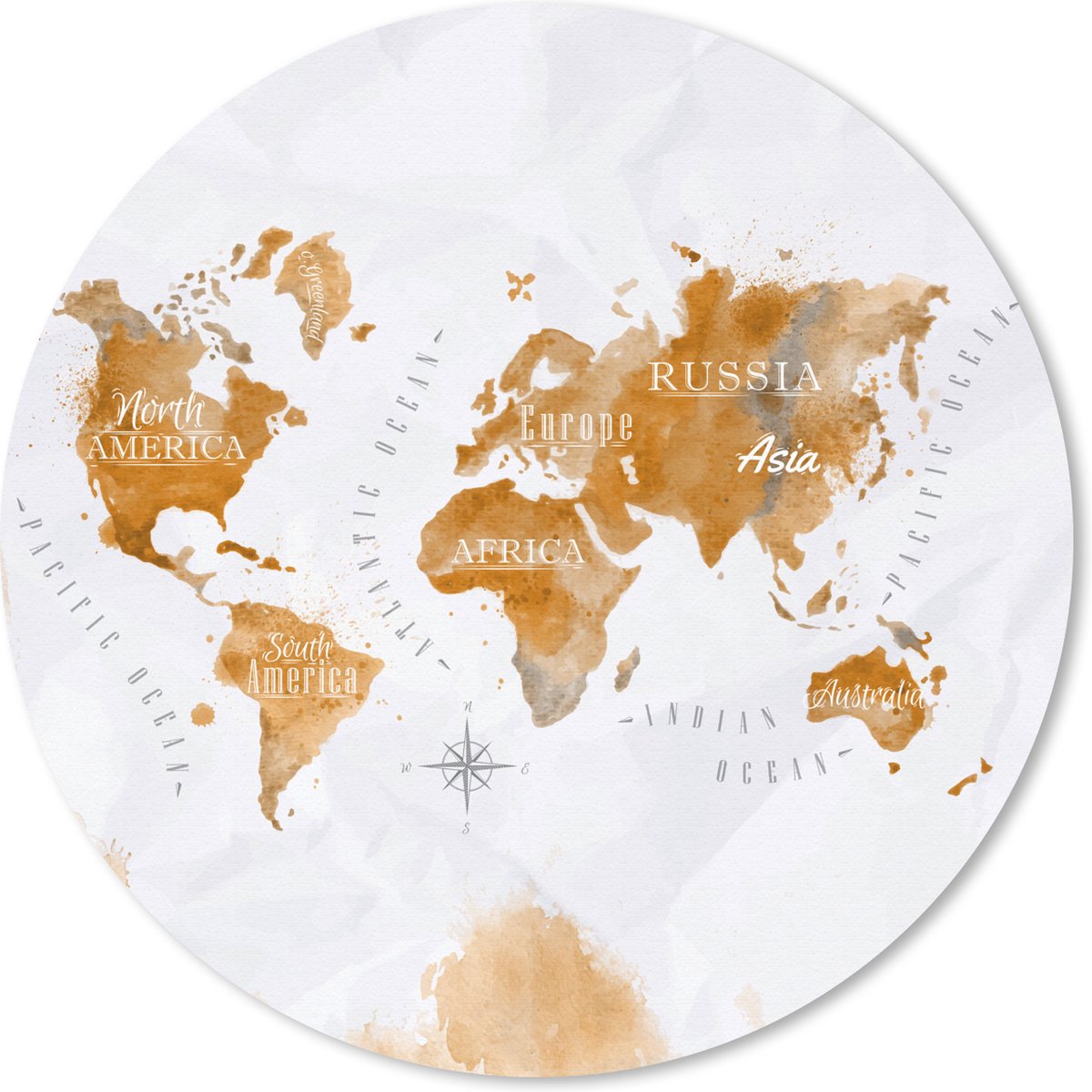 Muismat rond 20x20 cm - Mousepad Kaart - Goud - Wereld - Ronde muismatten