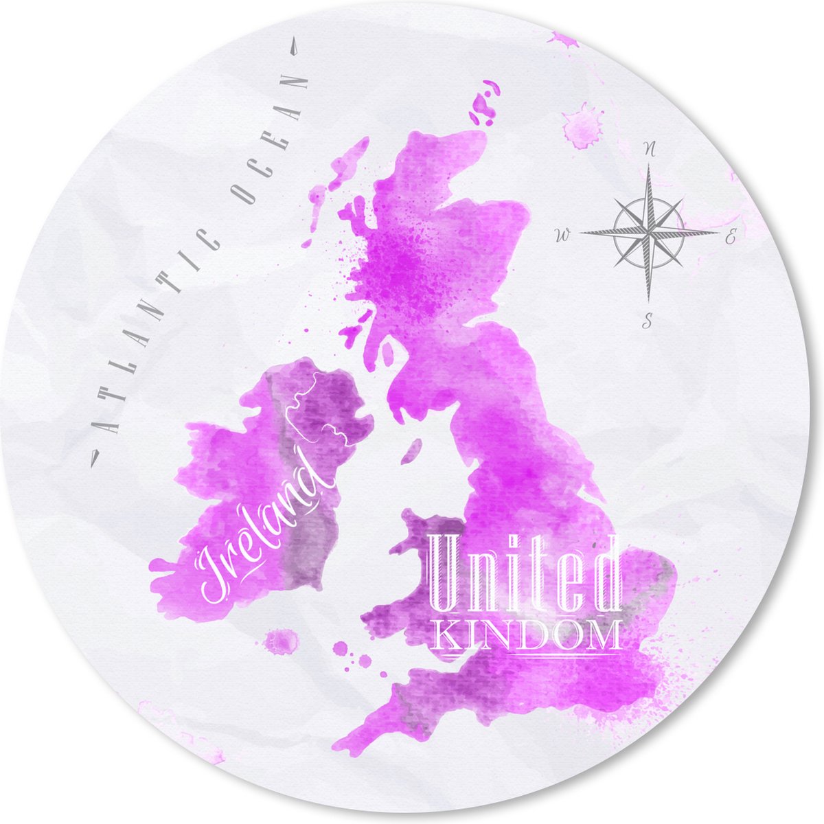 Muismat rond 20x20 cm - Mousepad Wereldkaart - Engeland - Roze - Ronde muismatten