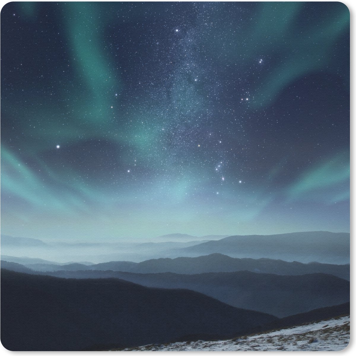 Muismat 30x30 cm - Mousepad Noorderlicht - Sterren - Berg - Nacht - Muismatten