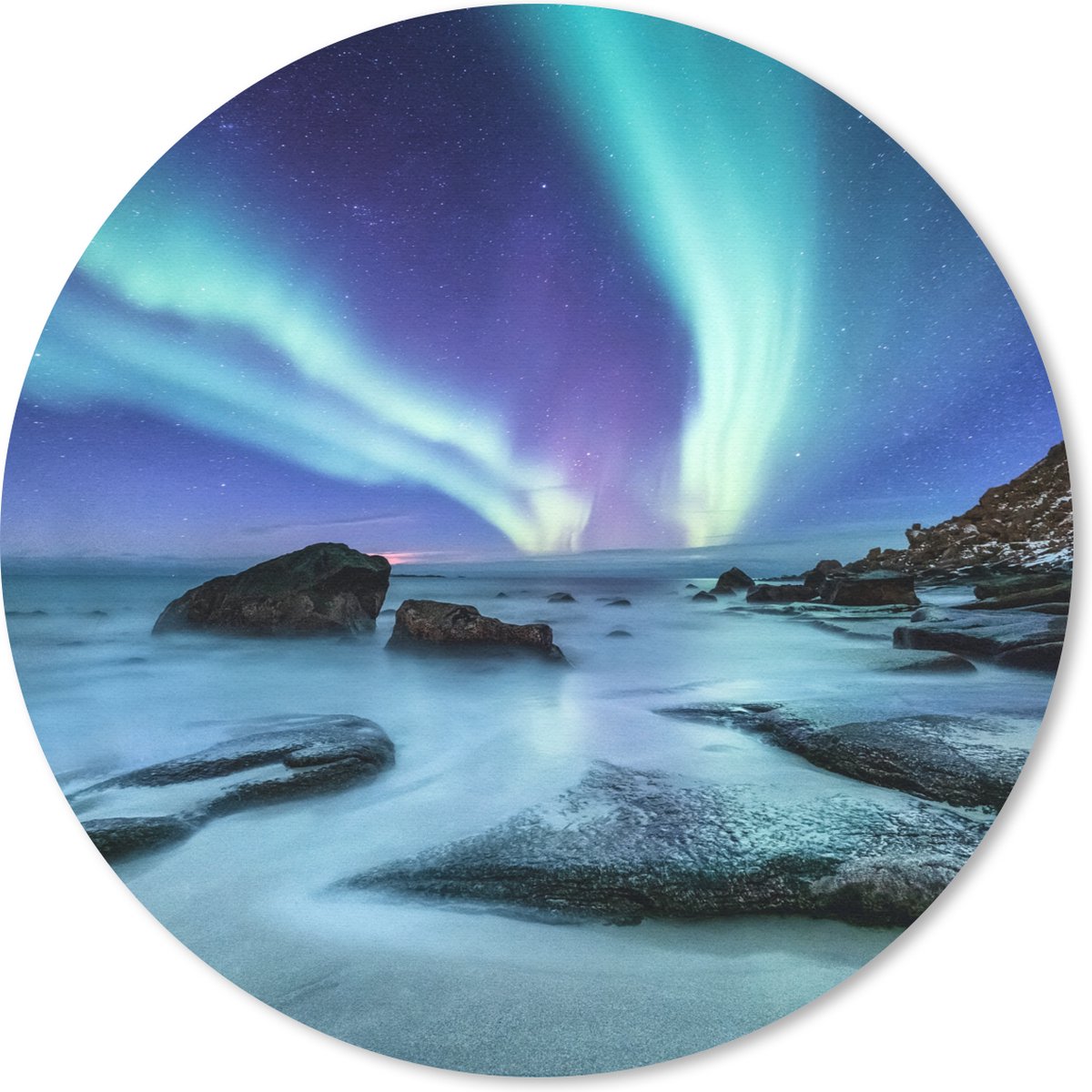 Muismat rond 20x20 cm - Mousepad Noorderlicht - Landschap - Lofoten - Ronde muismatten