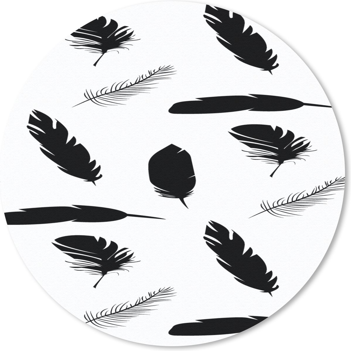 Muismat rond 40x40 cm - Mousepad Veren - Zwart Wit - Patroon - Ronde muismatten
