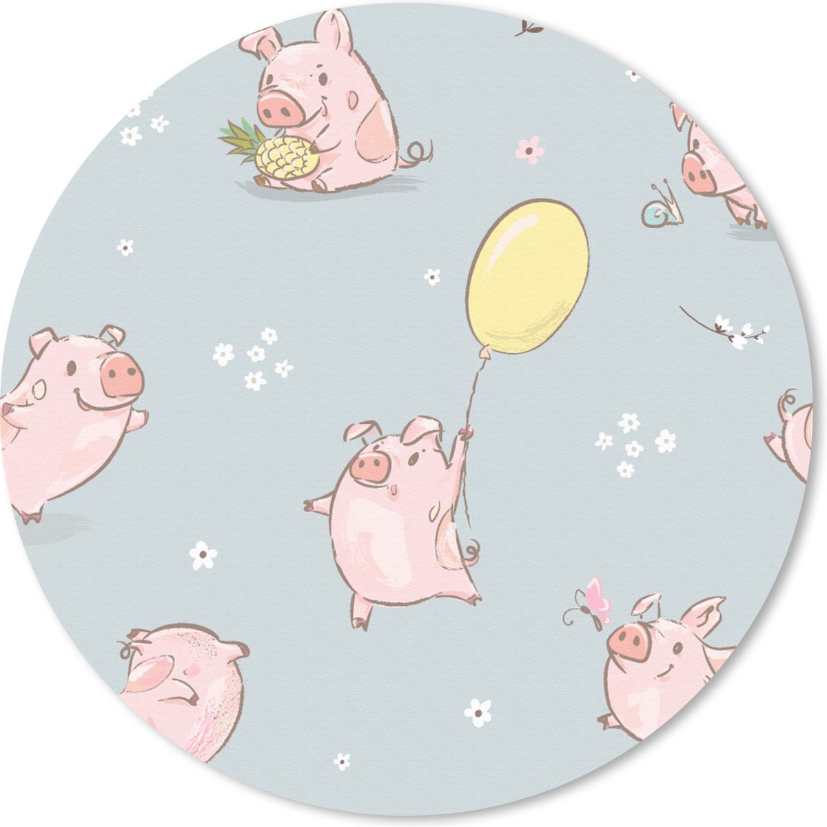 Muismat rond 30x30 cm - Mousepad Patronen - Varkens - Ballonnen - Ronde muismatten
