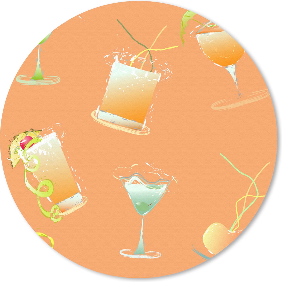 Muismat rond 30x30 cm - Mousepad Cocktail - Oranje - Design - Ronde muismatten