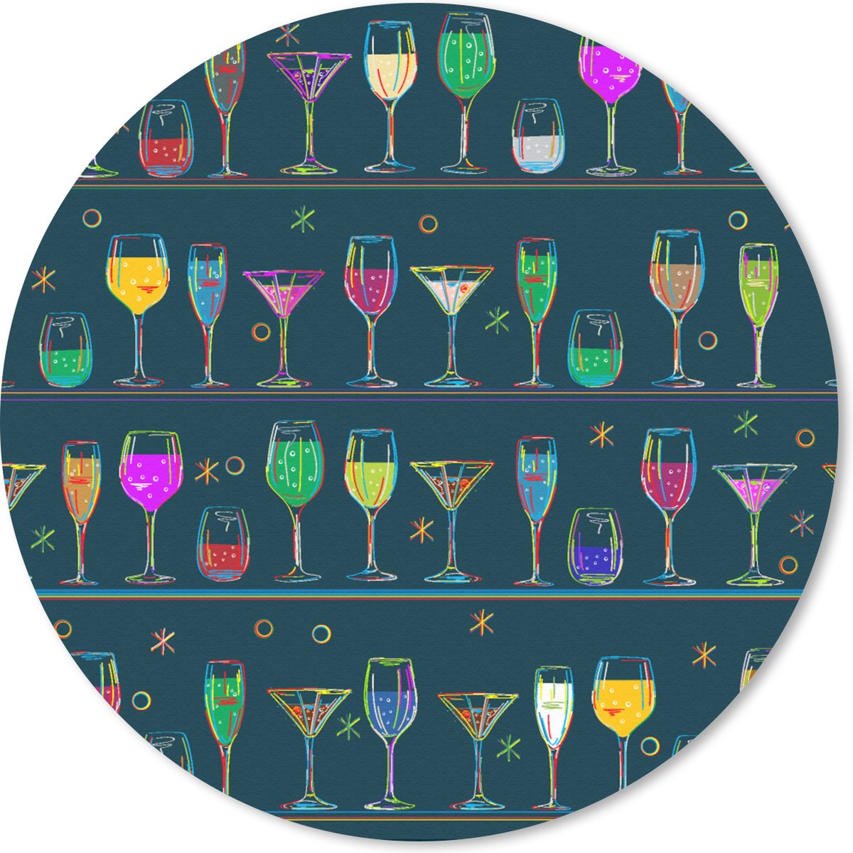 Muismat rond 30x30 cm - Mousepad Cocktails - Bar - Neon - Design - Ronde muismatten