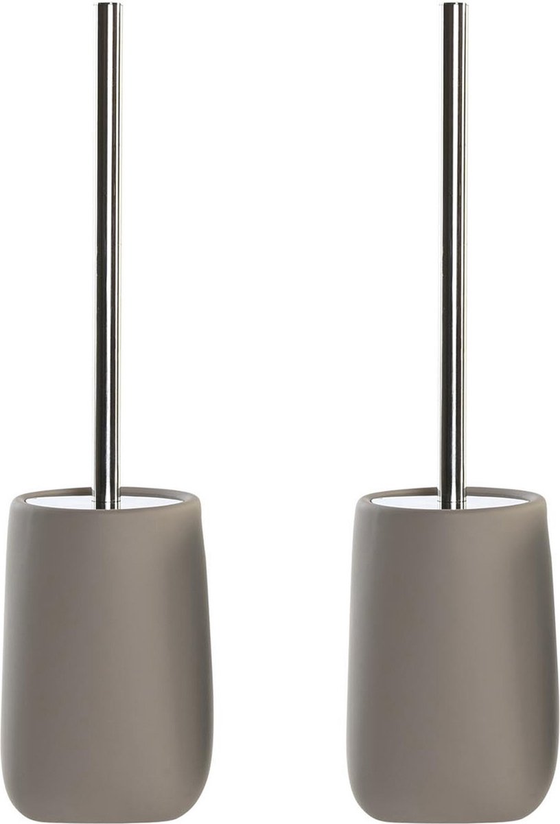 ITEM Toiletborstel met houder - 2x stuks - taupe / beige - dolomiet kunststeen - 41 x 11 cm