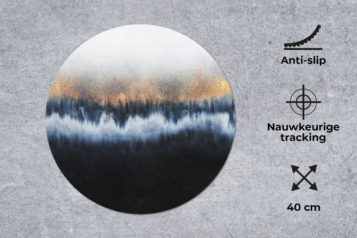Muismat rond 40x40 cm - Mousepad Abstract - Goud - Luxe - Blauw - Ronde muismatten
