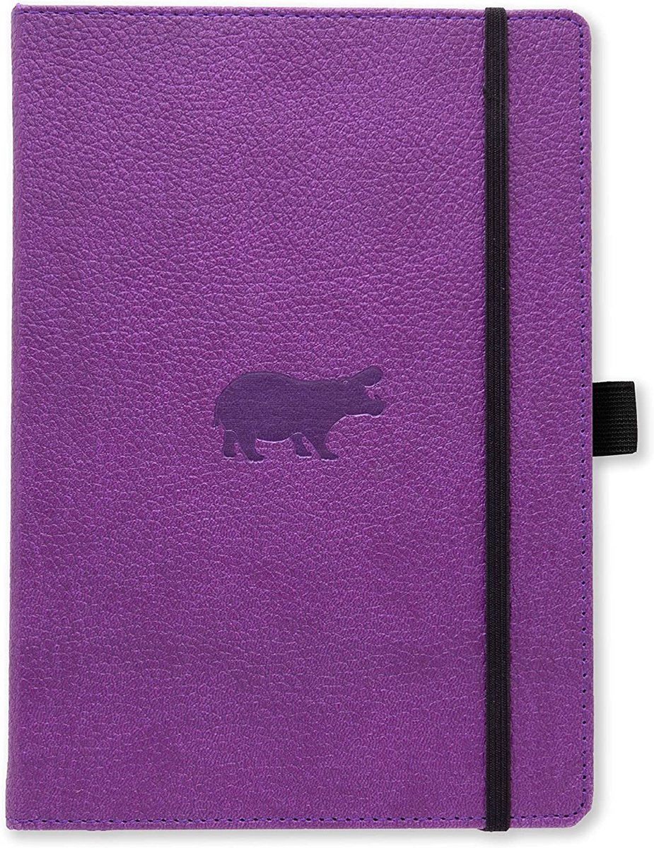 Dingbats* Wildlife A5 Notitieboek - Purple Hippo Raster - Bullet Journal met 100 gsm Inktvrij Papier - Schetsboek met Harde Kaft, Elastische Sluiting en Bladwijzer