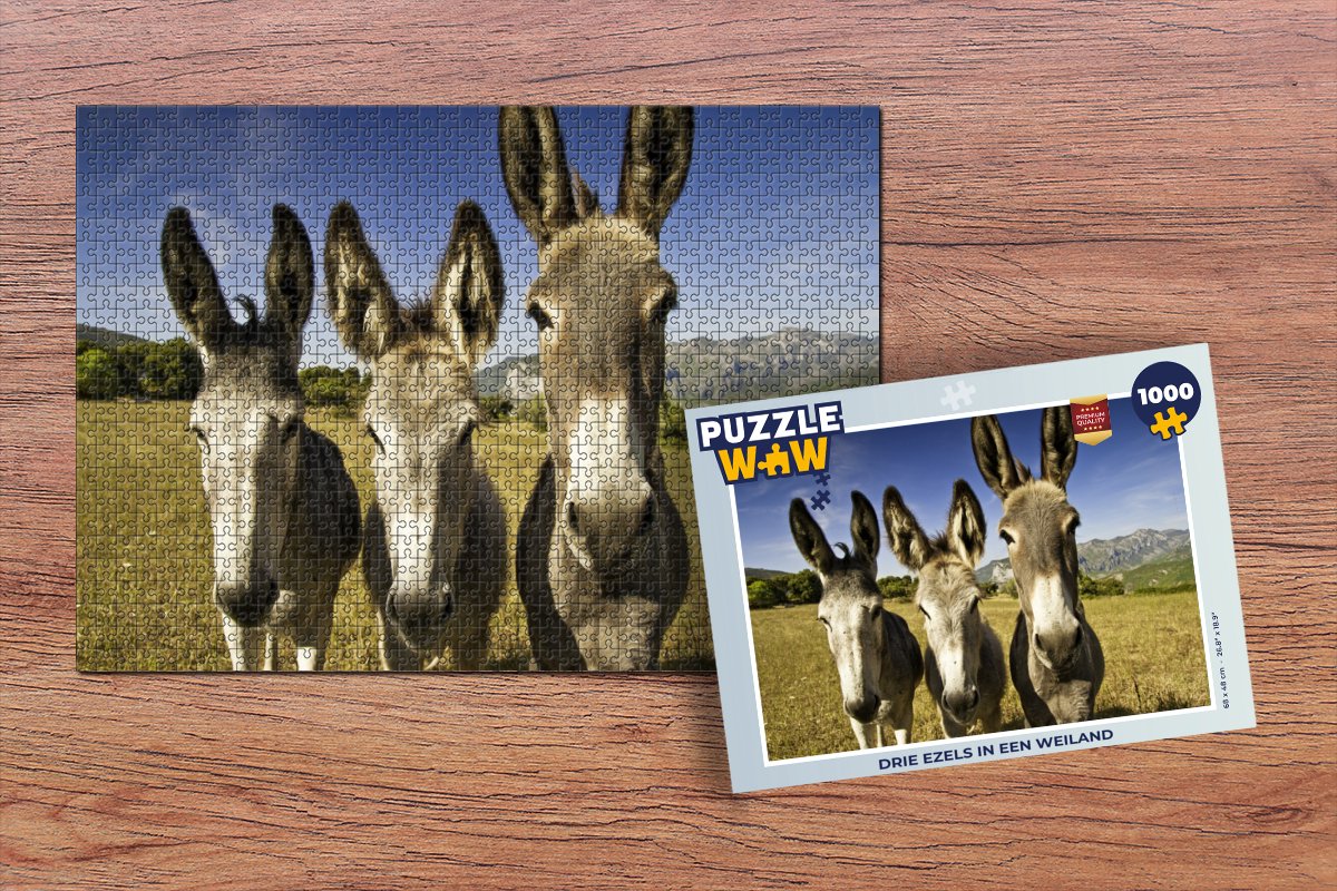 Puzzel Drie ezels in een weiland - Legpuzzel - Puzzel 1000 stukjes volwassenen