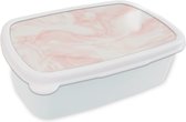Broodtrommel Wit - Lunchbox - Brooddoos - Marmer - Wit - Roze - Pastel - 18x12x6 cm - Volwassenen