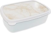 Broodtrommel Wit - Lunchbox - Brooddoos - Marmer - Wit - Goud - Luxe - 18x12x6 cm - Volwassenen