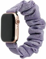 Strap-it Scrunchie band - Geschikt voor Apple Watch bandje - Series 1/2/3/4/5/6/7/8/9/SE - Shiny Purple - Elastisch haarelastiek bandje van nylon - iWatch bandje voor maat: 38 mm 40 mm 41 mm
