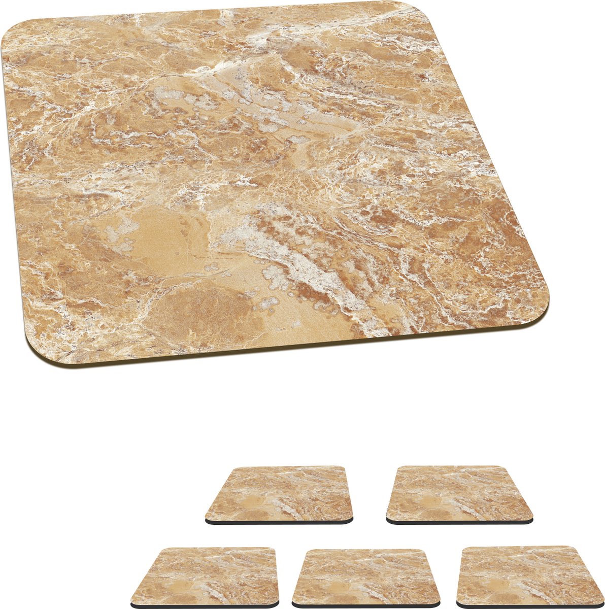 Onderzetters voor glazen - Marmer - Wit - Bruin - 10x10 cm - Glasonderzetters - 6 stuks