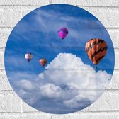 WallClassics - Muursticker Cirkel - Gropeje Luchtballonnen bij Witte Wolken - 40x40 cm Foto op Muursticker