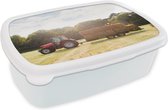 Broodtrommel Wit - Lunchbox - Brooddoos - Trekker - Aanhangwagen - Hooi - 18x12x6 cm - Volwassenen