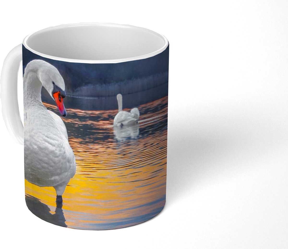 Mok - Koffiemok - Zwaan - Vogel - Zonsondergang - Water - Mokken - 350 ML - Beker - Koffiemokken - Theemok