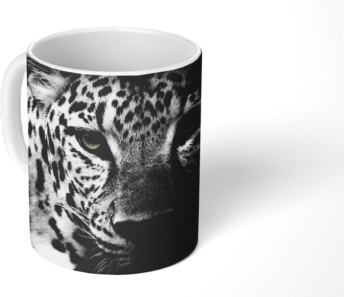 Mok - Koffiemok - Dieren - Zwart - Wit - Panter - Portret - Mokken - 350 ML - Beker - Koffiemokken - Theemok