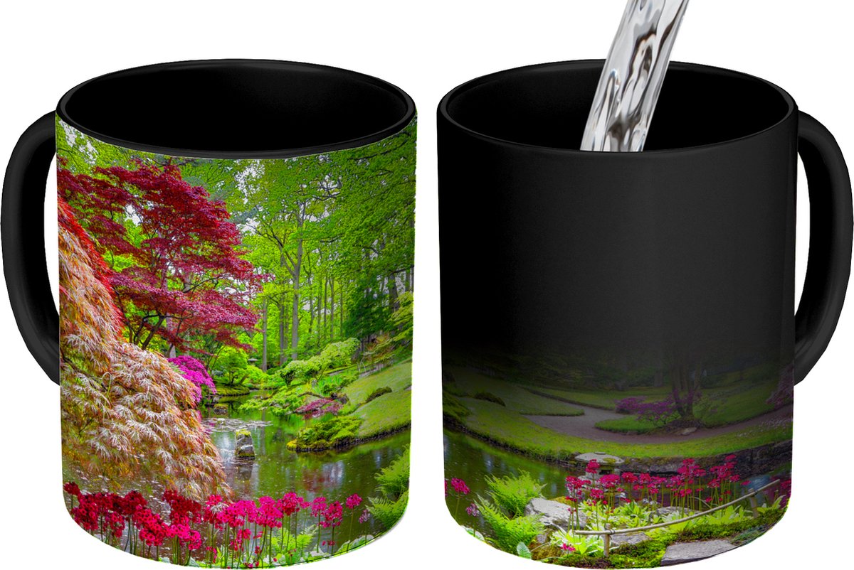 Magische Mok - Foto op Warmte Mokken - Koffiemok - Bomen - bloemen - Japans - Natuur - Water - Magic Mok - Beker - 350 ML - Theemok