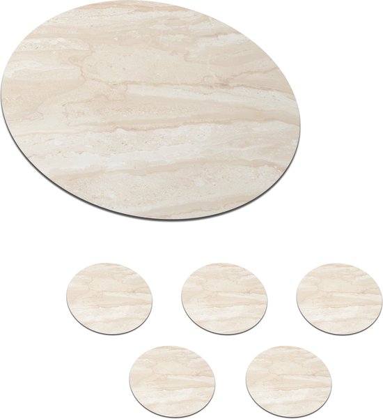 Onderzetters voor glazen - Rond - Marmer - Kalk - Zand - Textuur - 10x10 cm - Glasonderzetters - 6 stuks