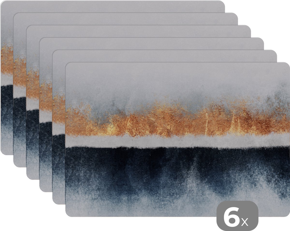 Placemat - Abstract - Goud - Marmer - Strand - Luxe - Onderleggers - 45x30 cm - Onderzetter - 6 stuks