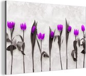 Wanddecoratie Metaal - Aluminium Schilderij Industrieel - Bloemen - Tulpen - Paars - 90x60 cm - Dibond - Foto op aluminium - Industriële muurdecoratie - Voor de woonkamer/slaapkamer
