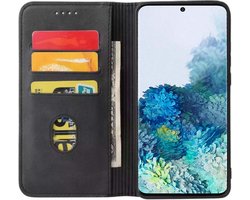 Smartphonica Samsung Galaxy S20 kunstleren hoesje met magnetische sluiting en pashouders book case - zwart geschikt voor Samsung Galaxy S20