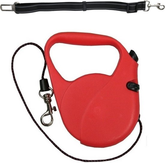 Honden/dieren auto riem - polyester - incl. uitlaat riem - rood - 3 meter