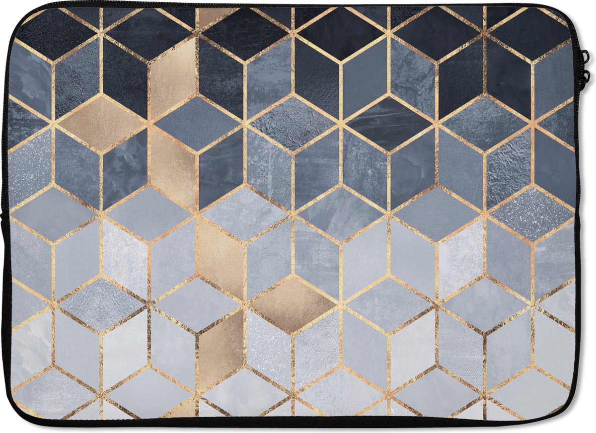 Laptophoes - Luxe - Kubus - Patronen - Goud - Laptop - Laptop sleeve - 14 Inch