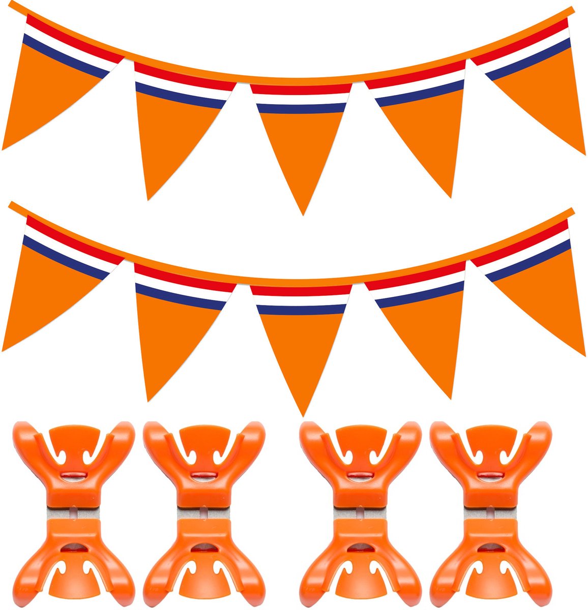 Vlaggenlijn - 1 ST - oranje - met ophangklemmen - EK/ WK voetbal slingers - Koningsdag versiering - 10 m
