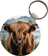 Porte-clés - Vaches - Scottish Highlander - Marron - Nature - Plastique - Rond - Cadeaux à distribuer