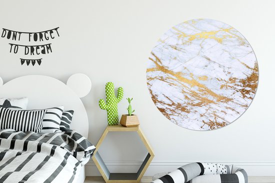 WallCircle - Stickers muraux - Cercle de papier peint - Marbre - Goud - Wit - Luxe - Aspect marbre - Glitter - ⌀ 120 cm - Cercle mural - Auto-adhésif - Sticker papier peint rond XXL