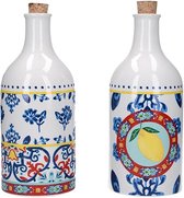 KC Blue World of Flavours Mediterrane Olie en Azijnstel - Azijnfles en Oliefles in Keramiek met Kurk 8 x 8 x 20,5 centimeter