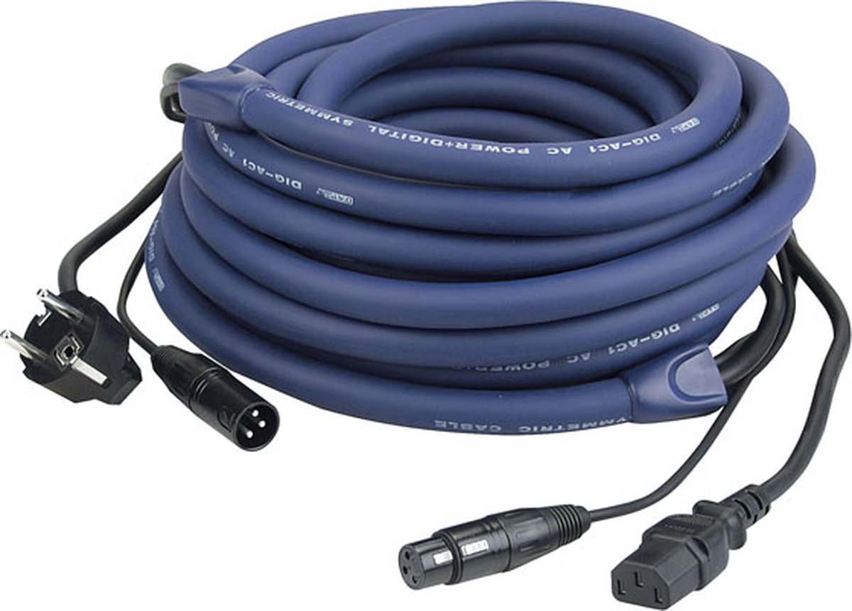 Combikabel DAP FP0420 - Schuko/XLR M - IEC/XLR F DMX 20 m Blauw