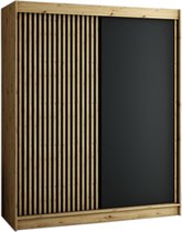 InspireMe - Kledingkast met 2 schuifdeuren, Loft-stijl, Kledingkast met planken (BxHxD): 180x200x62 - MELO 180 Artisan Eik + Zwart