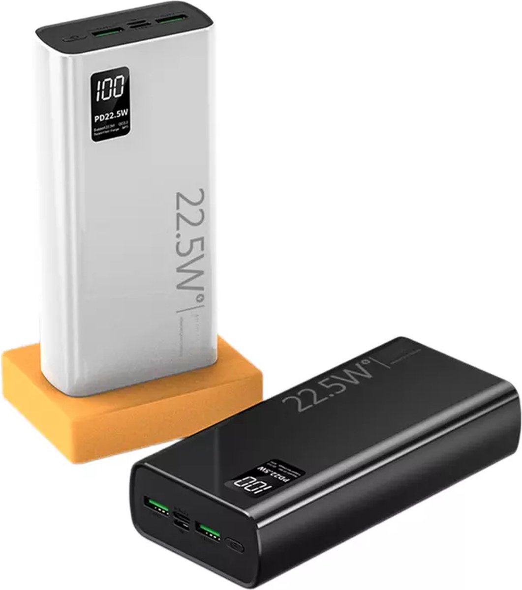 30000 mAh Powerbank + Snellader met 3 poorten - 10x Opladen - Quick en Fast Charge - USB C en USB A