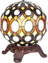 Tiffany Tafellamp Ø 20x25 cm  Geel Glas Kunststof Rond Tiffany Bureaulamp Tiffany Lampen Glas in Lood