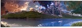 WallClassics - Dibond - Vulkaan tussen Bergen en Sterren - 90x30 cm Foto op Aluminium (Wanddecoratie van metaal)