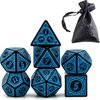 Afbeelding van het spelletje Lapi Toys - Dungeons and Dragons dobbelstenen - D&D dobbelstenen - D&D polydice - 1 set (7 stuks) - Inclusief kunstleren bewaarzak - Acryl - Blauw - Zwart