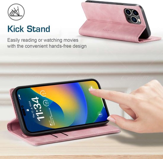 Coque iPhone 14 Pro Max - Etui portefeuille - Rose - Caseme