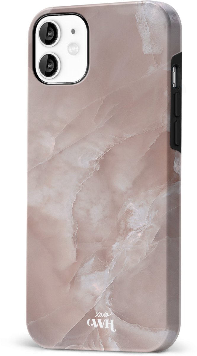 xoxo Wildhearts Marble Brown Sugar - Double Layer - Hard cover geschikt voor iPhone 11 hoesje - Siliconen marmer hoesje iPhone - Beschermhoesje geschikt voor iPhone 11 hoesje marmer - bruin