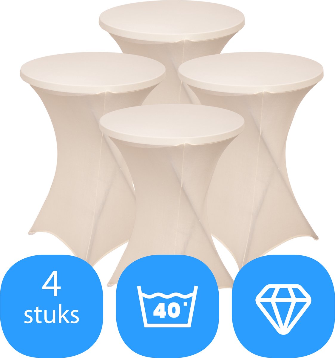 Statafelrok Beige x 4 – ∅80-85 x 110 cm – Stretch 4 stuks – Tafelrok voor Statafel – Geschikt voor Horeca Evenementen | Sta Tafel Hoes | Staantafelhoes | Cocktailparty | Trouwerij