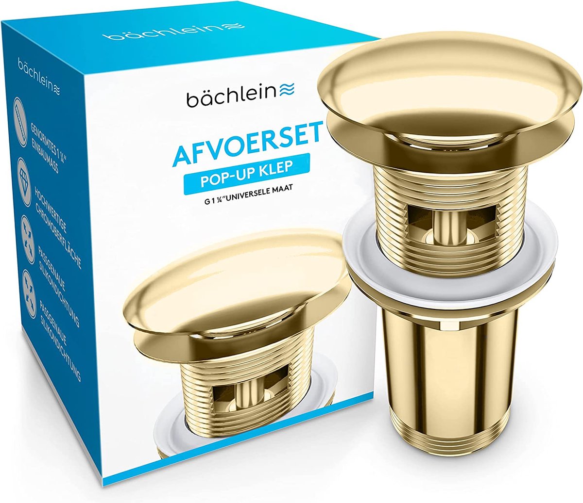 Bächlein universele afvoerset met overloop voor wastafel - [goud] pop up ventiel -afvoerventiel messing afvoerset -montage met handleiding