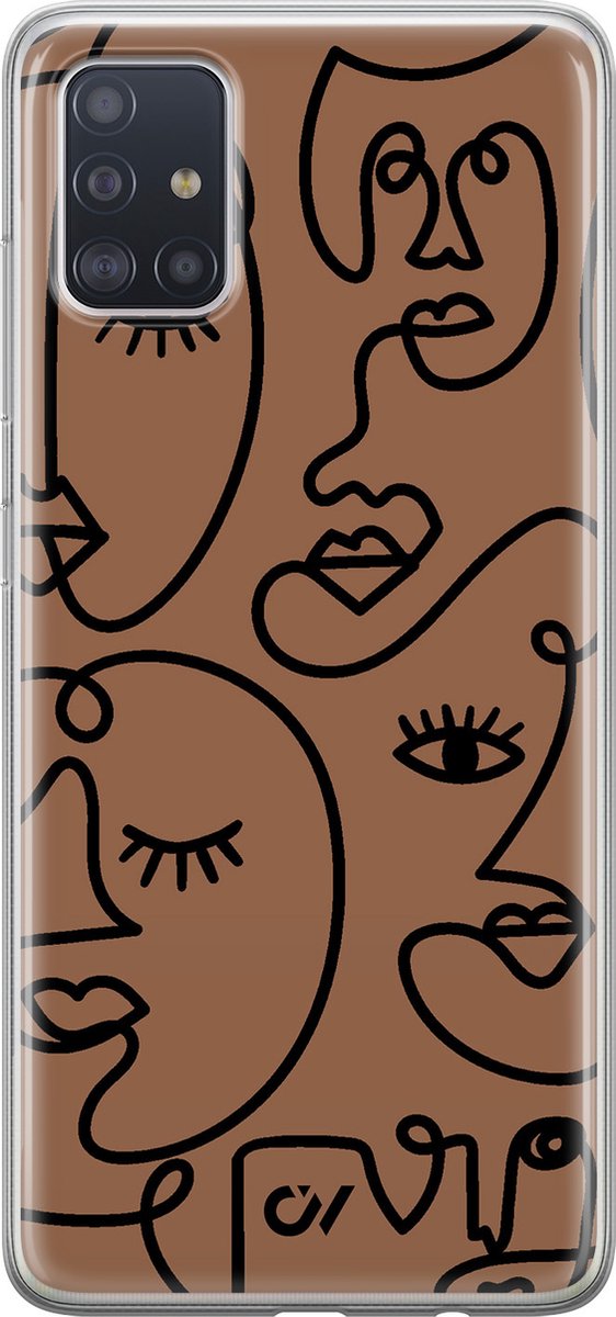 Samsung A51 hoesje - Mokka Faces - Geometrisch patroon - Bruin - Soft Case Telefoonhoesje - TPU Back Cover - Casevibes