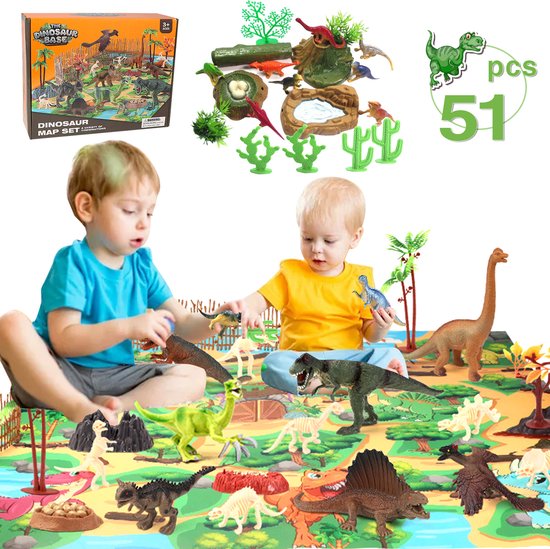Ensemble de Jouets Dinosaurus Set - 51 pièces - avec tapis de jeu 100 X 80  cm - pour