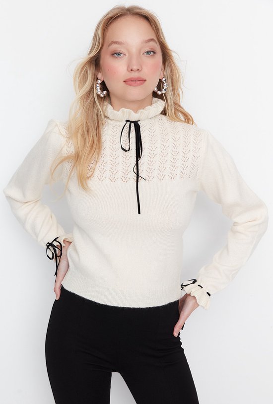 Saodimallsu dames losse open voorkant gebreide vest lange mouwen casual lichte zachte trui mantel met zakken, Witte crème., M