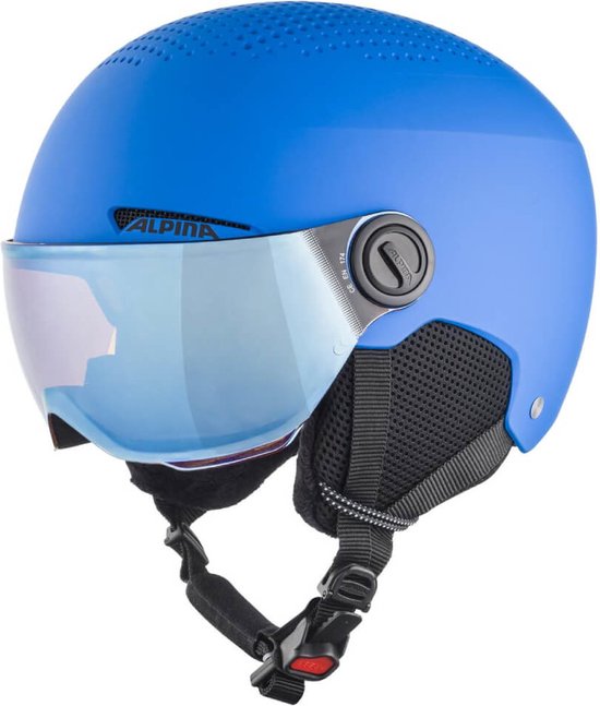 Foto: Alpina zupo visor q lite junior skihelm met vizier blue matt maat 48 52 cm