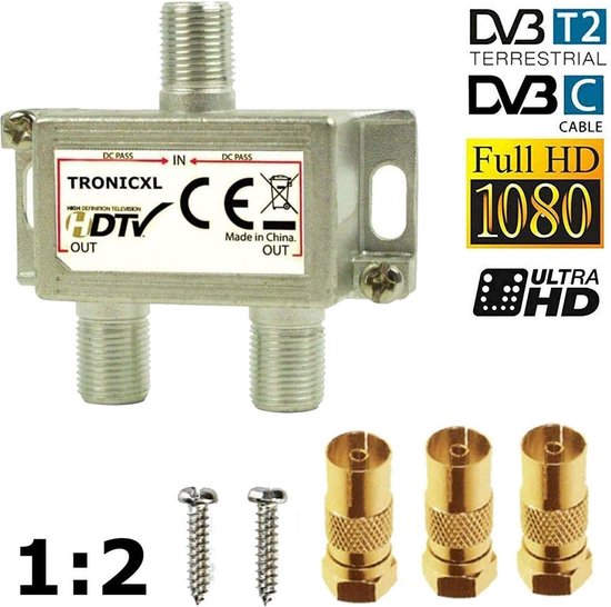 TronicXL Splitter TV A 8 Uscite Con Adattatori IEC – Distributore Per Cavo, SAT E DVB-T2, 5-2400 MHz, Scatola In Metallo Schermato