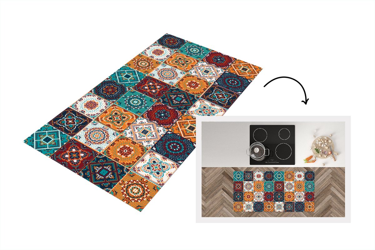 KitchenYeah Keukenloper - Loper keuken - Retro - Bladeren - Design - Oranje - Bruin - 120x60 cm - Keukenloper vinyl Multicolor